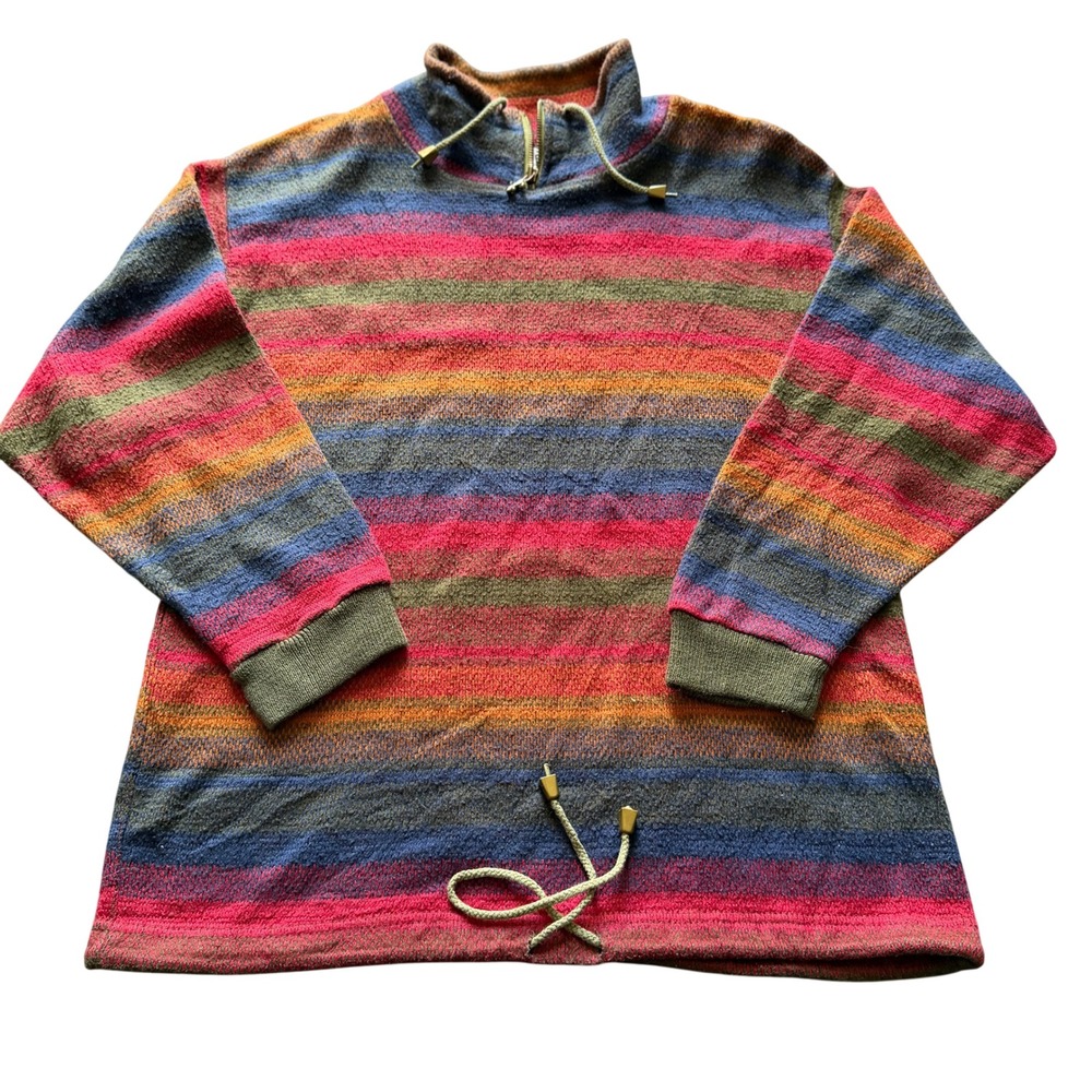 Vintage IVY Striped Quarter Zip Pullover Sweater Multicolor Fleur De Lis Size M